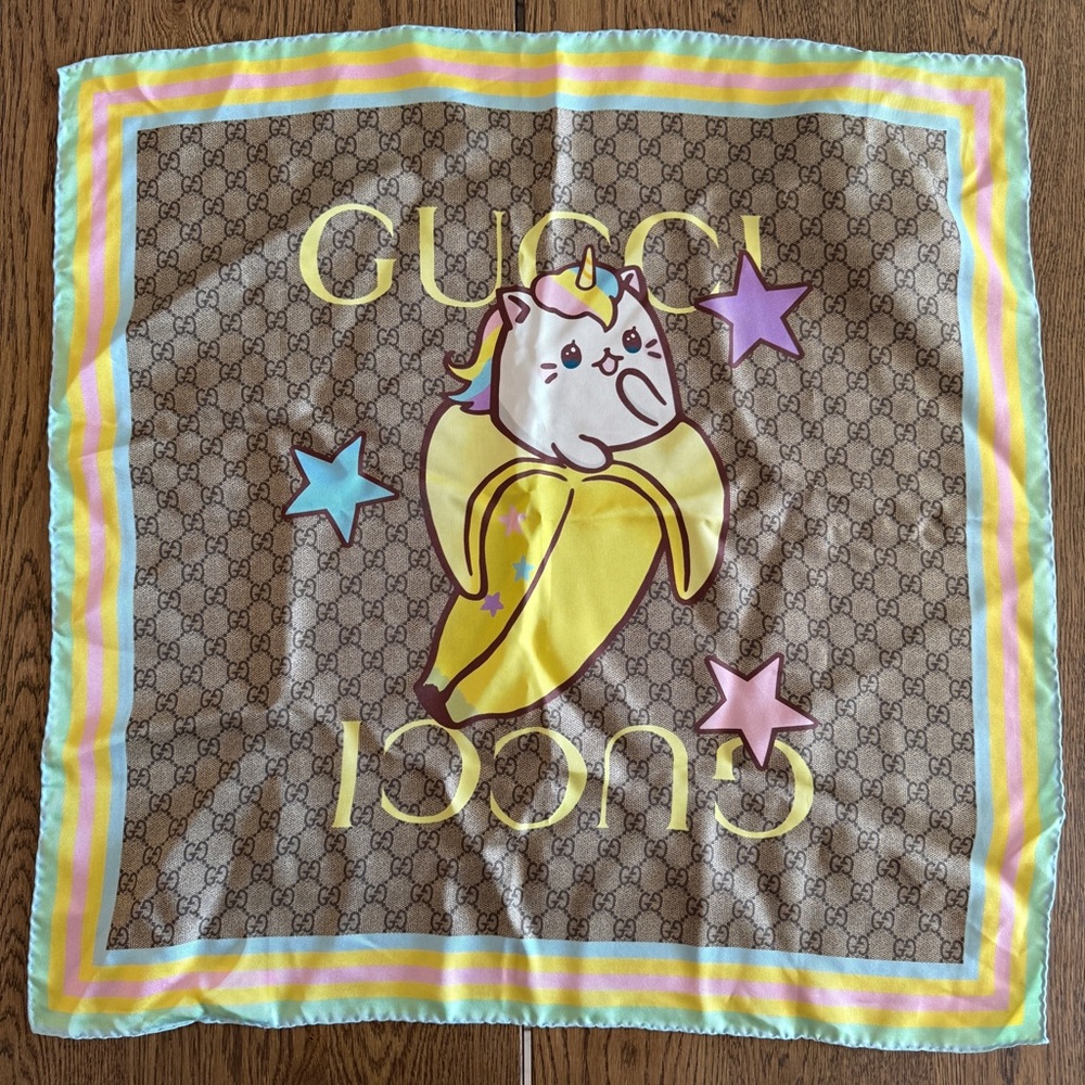 NWT Gucci Multicolor Cat and Banana Scarf - Picture 7 of 7